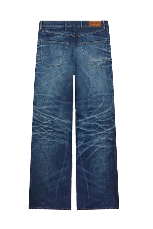 Kenzo Turn Up Wide Fit Jeans Stone Bl Dirty Blue Denim