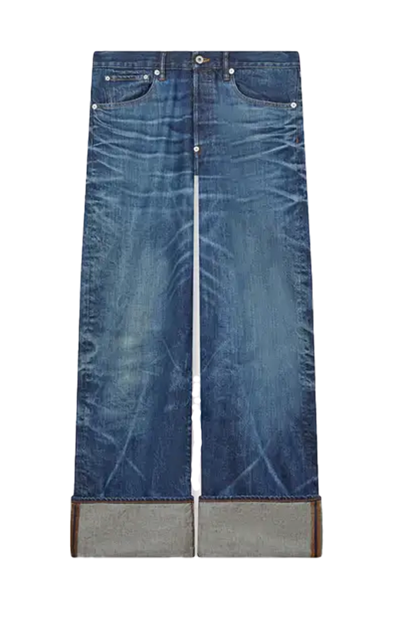 Kenzo Turn Up Wide Fit Jeans Stone Bl Dirty Blue Denim