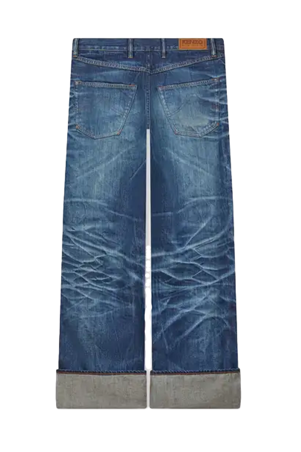 Kenzo Turn Up Wide Fit Jeans Stone Bl Dirty Blue Denim