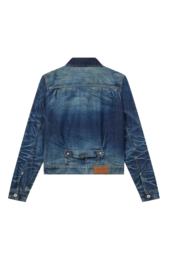Kenzo Slim Pleated Trucker Jacket Stone Bl Dirty Blue Denim