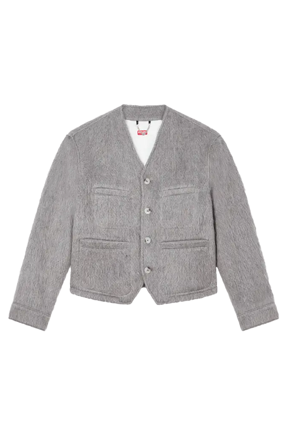 Kenzo Hairy Collarless Jacket Pale Grey