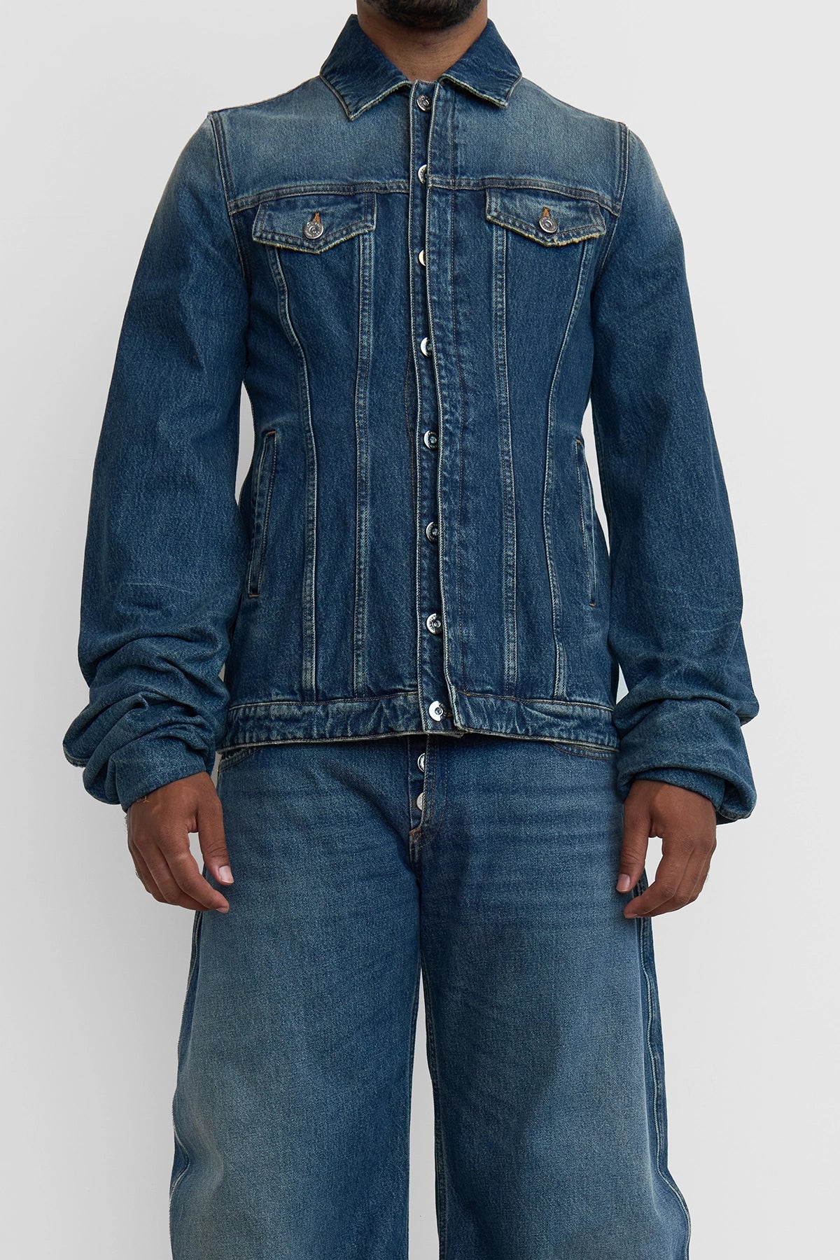 Jean Paul Gaultier Fitted Denim Jacket With Extended Sleeves Vintage Blue