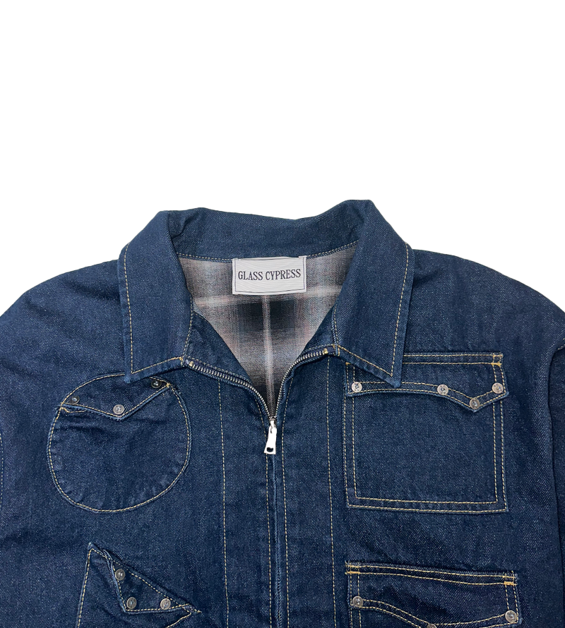 Glass Cypress  Dark Blue Geometric Canvas Jacket Dark Blue