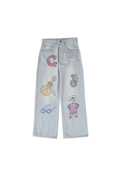 Glass Cypress Light Blue Embroidered Oversized Denim Jeans – ESSXNYC