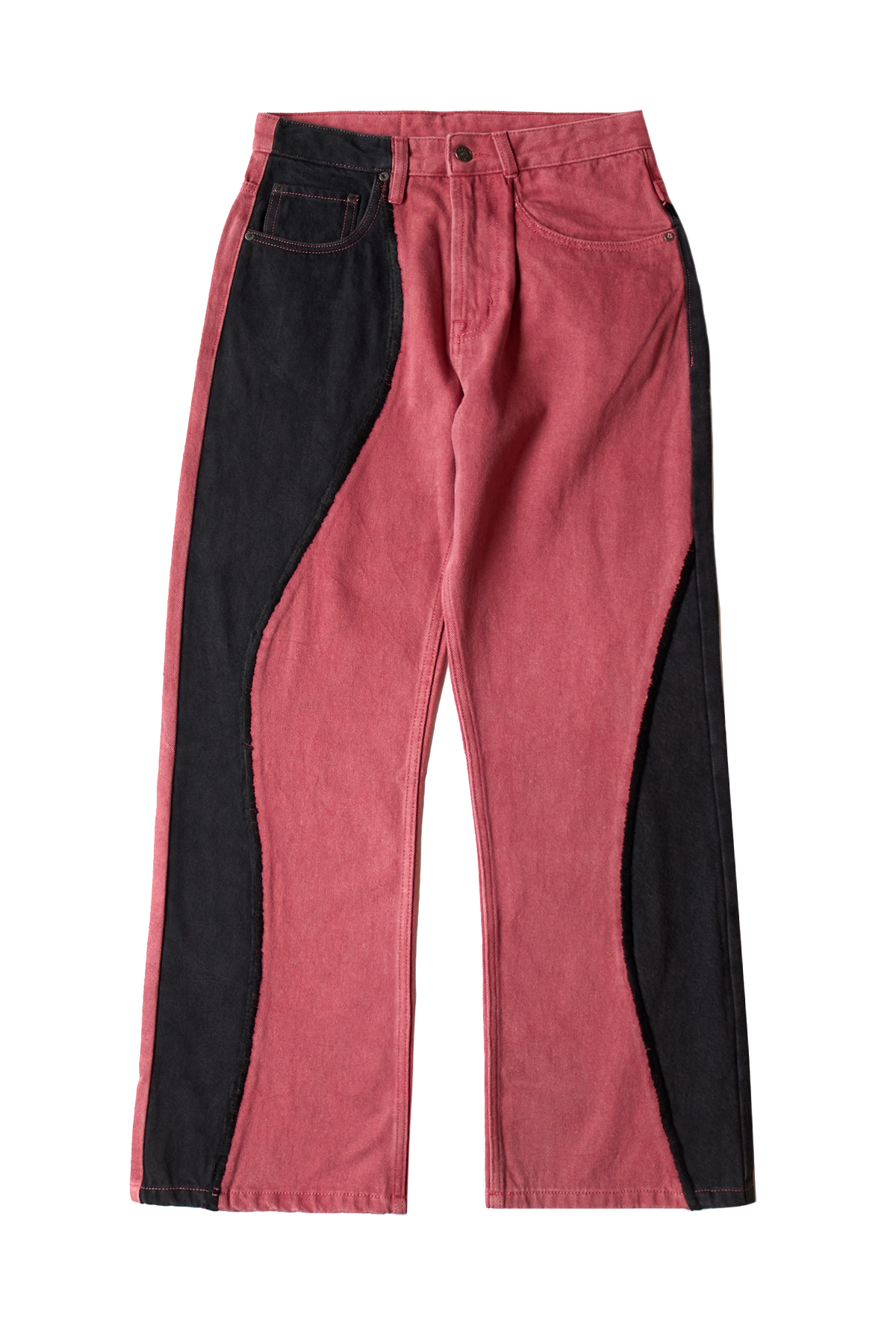 Glass Cypress Red Panelled Flare Denim