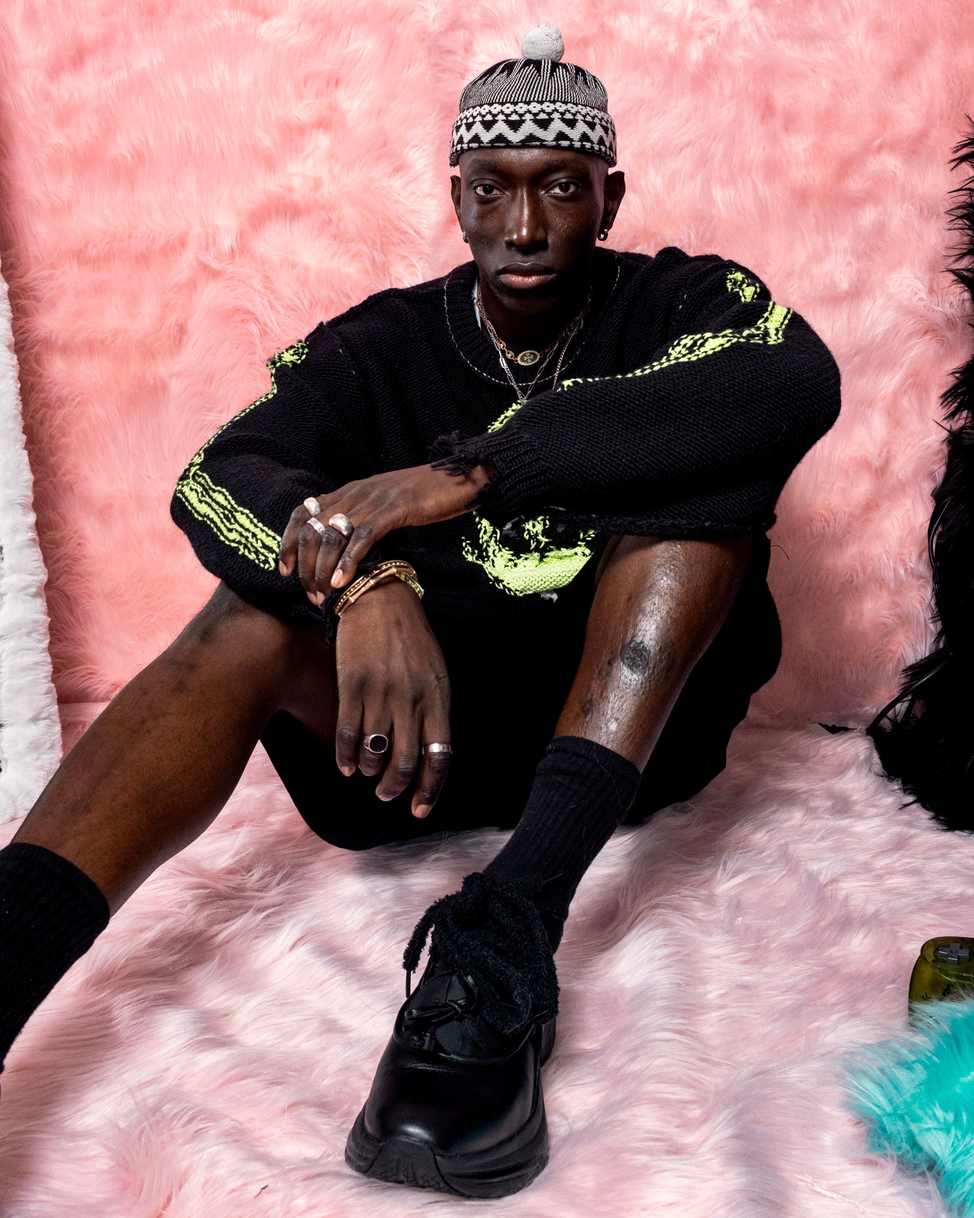 A person wearing incredibly styled clothes from ESSX NYC