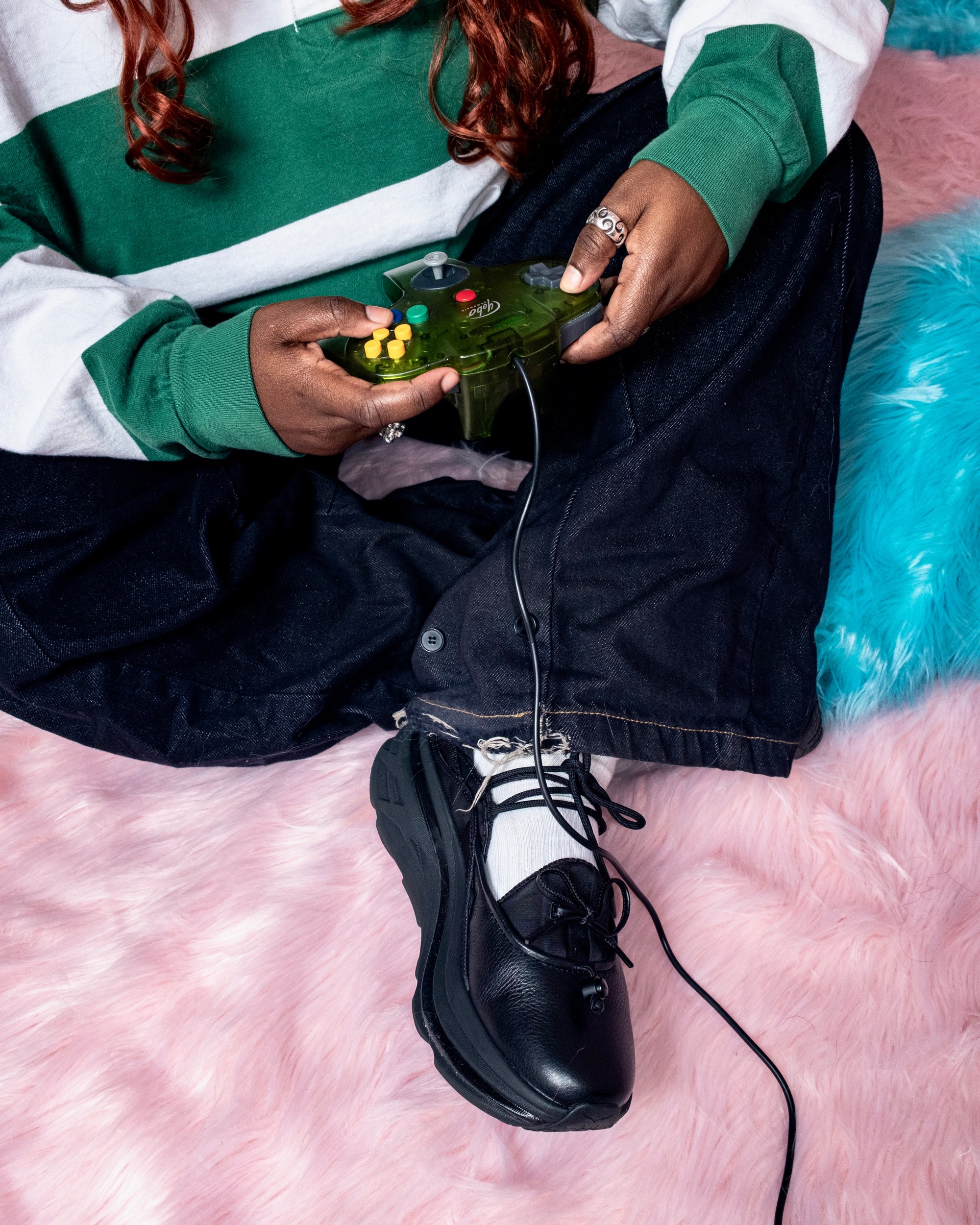 A person wearing incredibly styled clothes from ESSX NYC