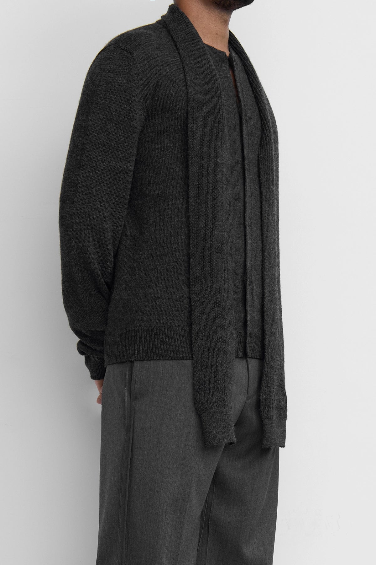 MM6 Integrated Scarf Cardigan Dark Grey Melange
