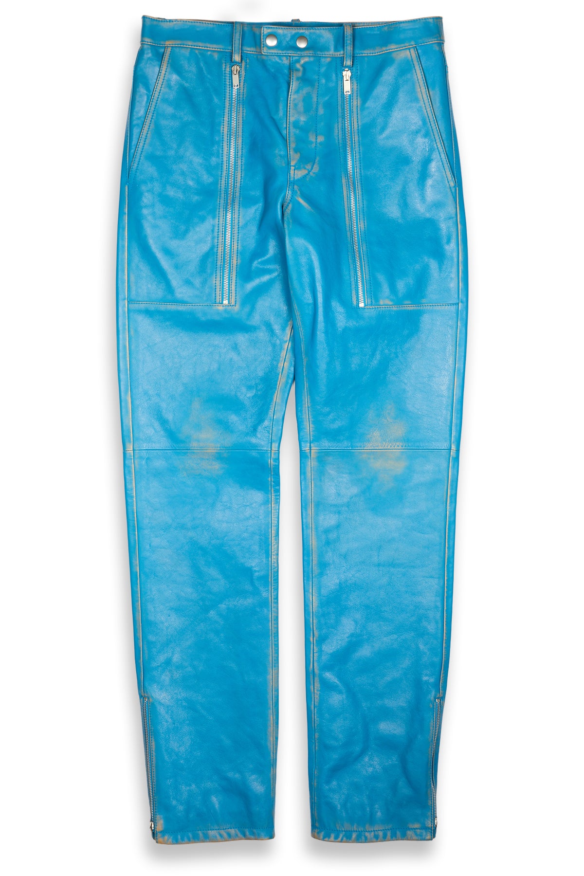 Jil Sander Distressed Leather Biker Pants Neptune Blue