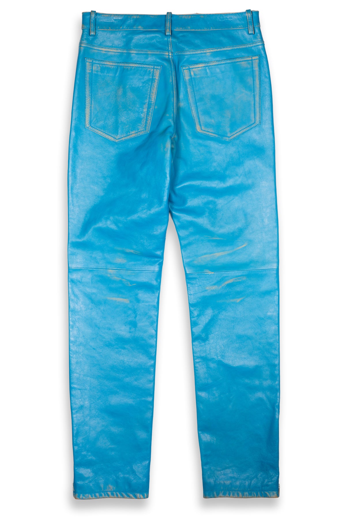 Jil Sander Distressed Leather Biker Pants Neptune Blue
