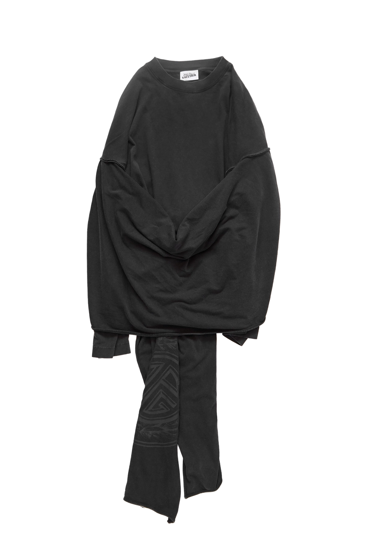 Jean Paul Gaultier Washed Jersey Crew Neck With Scarf Printed "Jpg Laurier Stamp" Logo Black