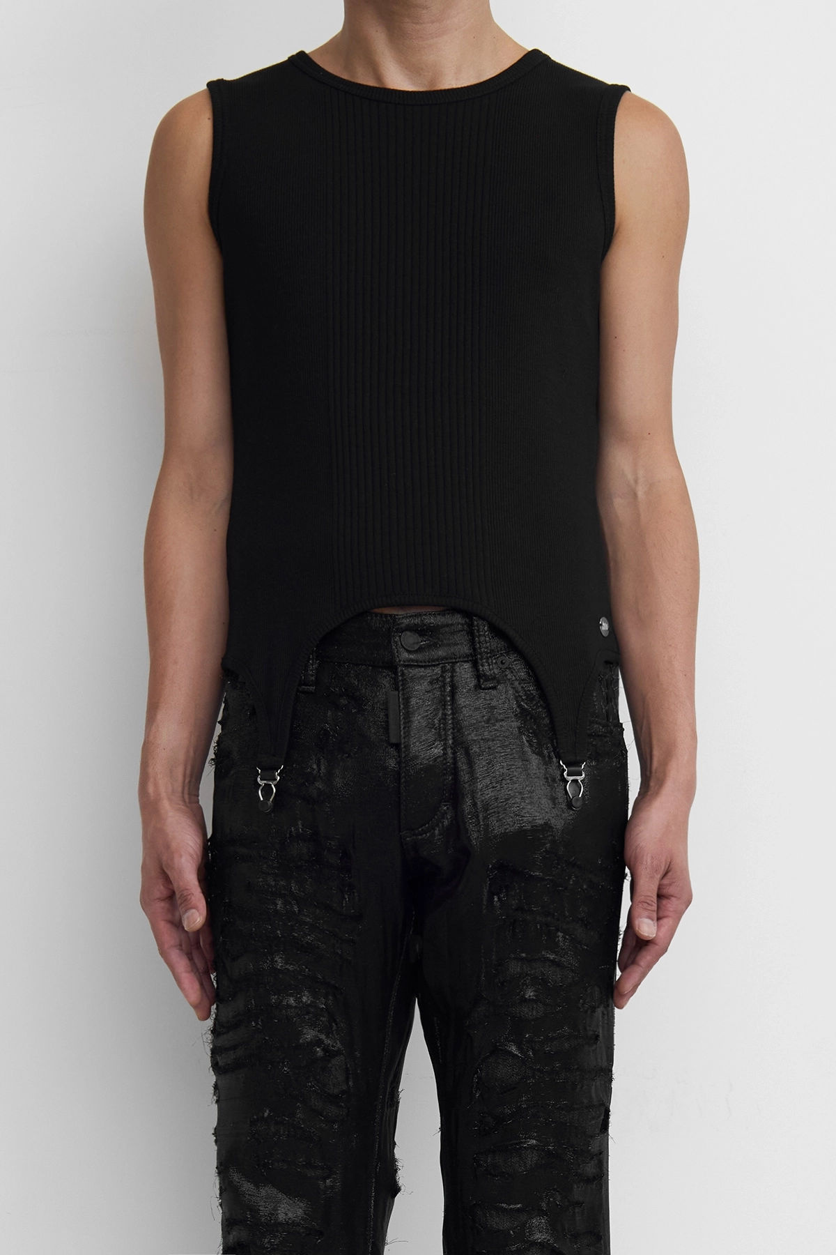 Jean Paul Gaultier ブラック タンクトップ Jean Paul Gaultier 'The Garter' Ribbed Tank Top Black – ESSXNYC