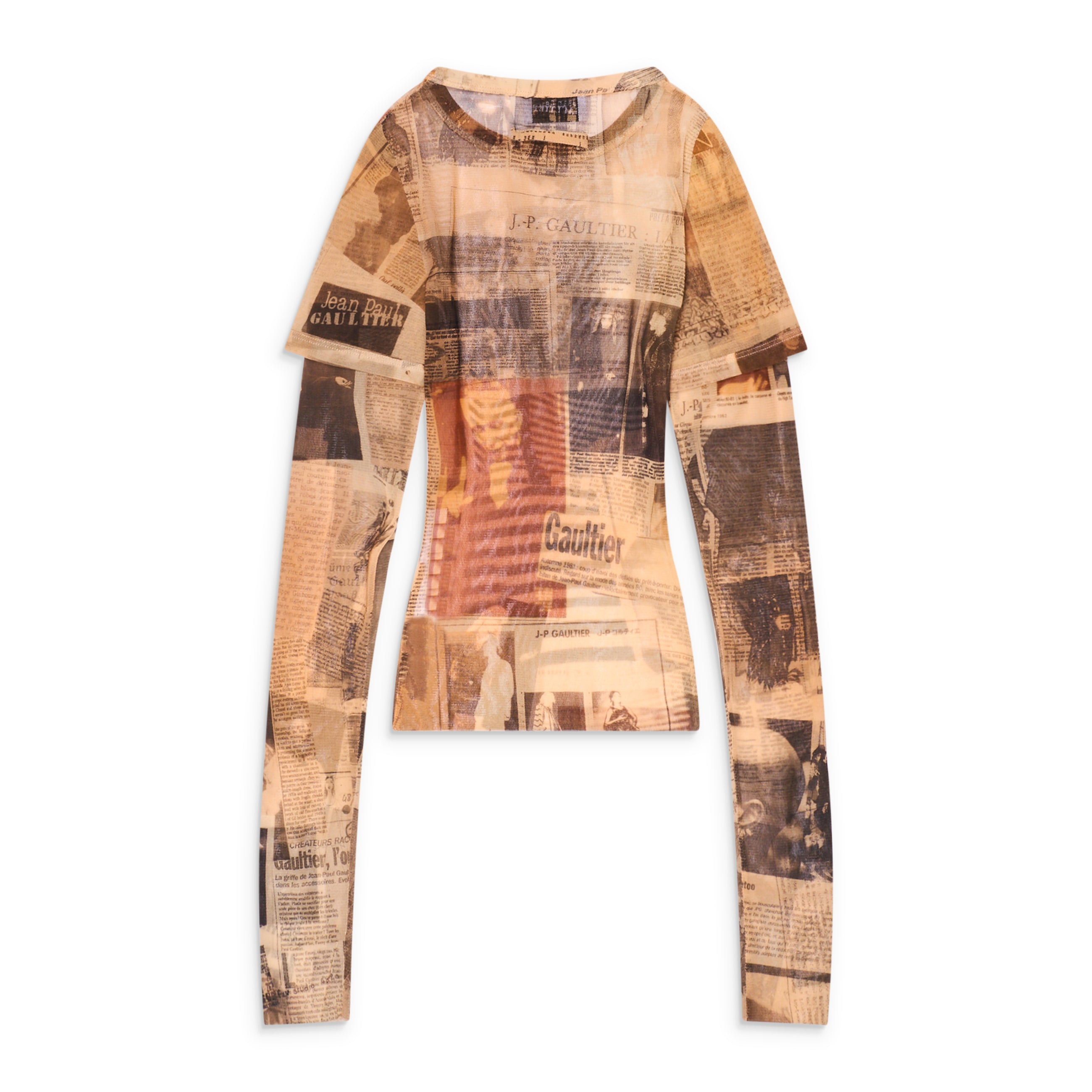 Jean Paul Gaultier Journal Print Mesh Double Sleeve Baby Tee