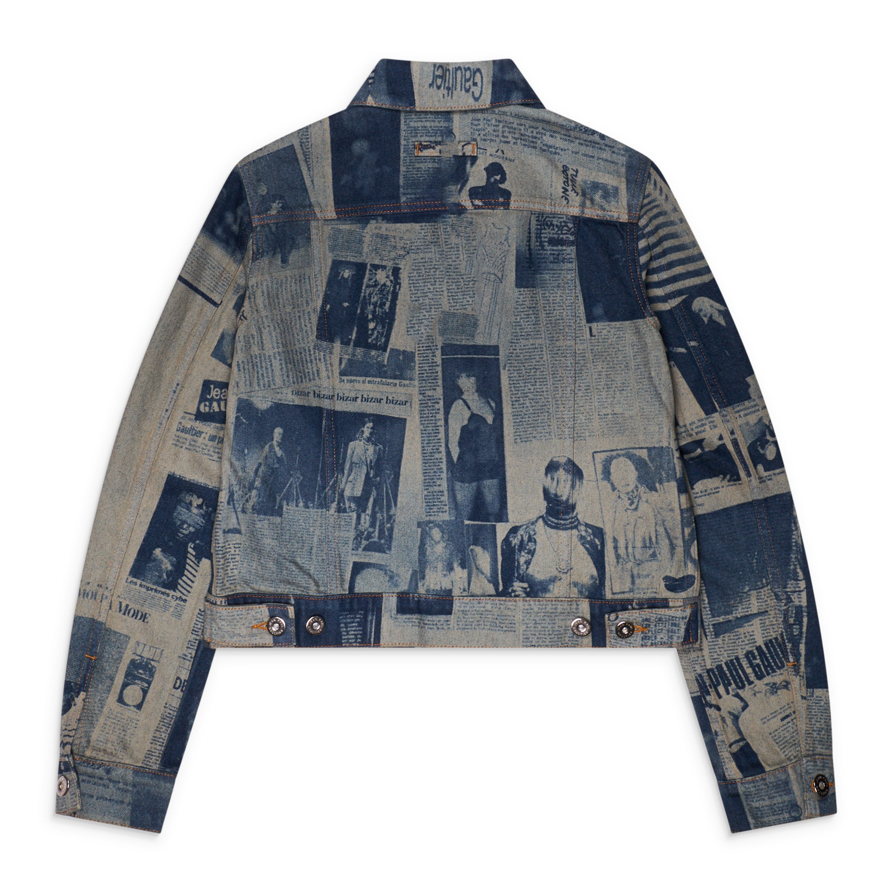 ジャケット・アウター JeansPaul Gaultier B46 Jean Paul Gaultier Fitted Denim Jacket Newspaper Print – ESSXNYC