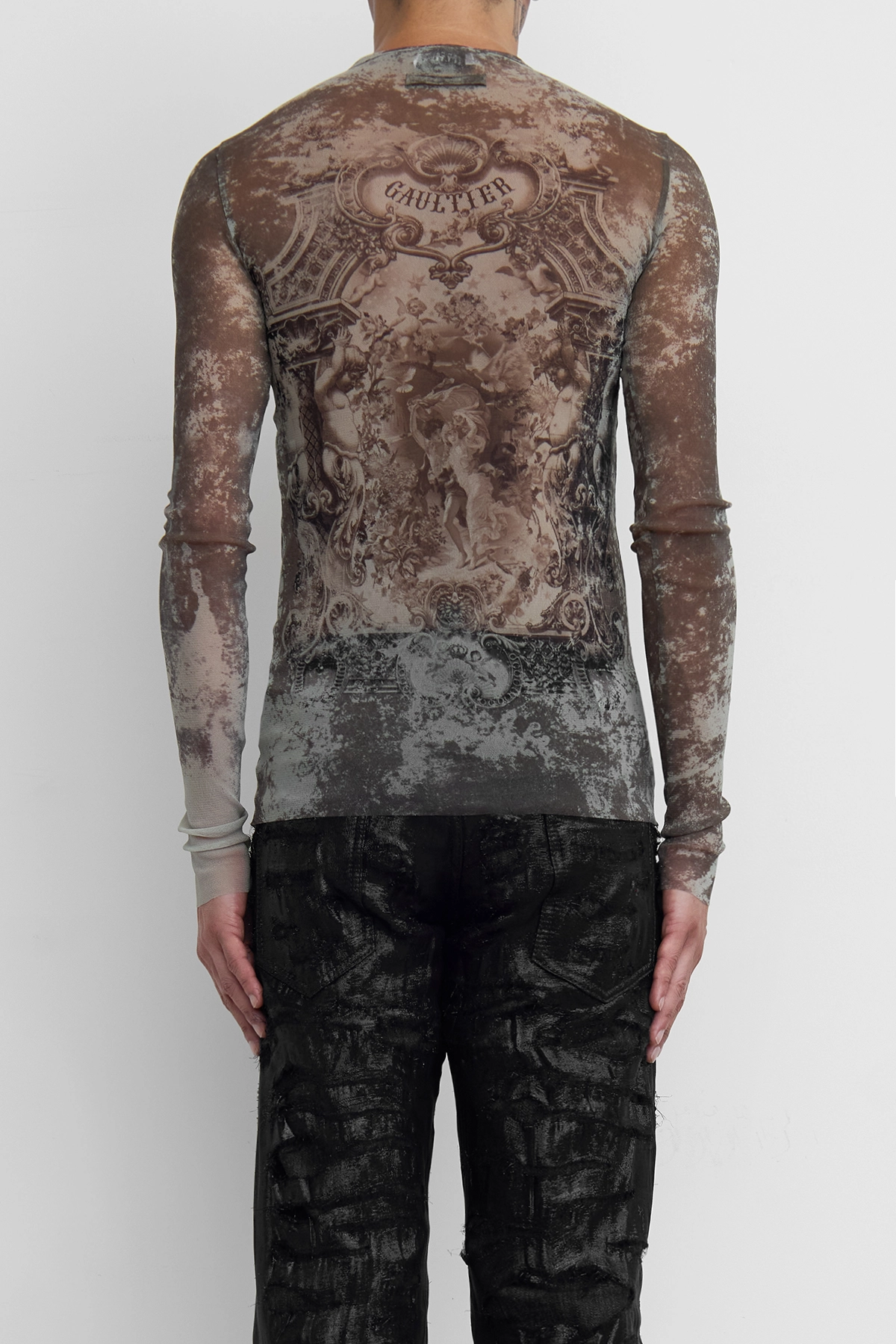 Jean Paul Gaultier Mesh 'The Médaillon' Long Sleeve Top Beige/Taupe