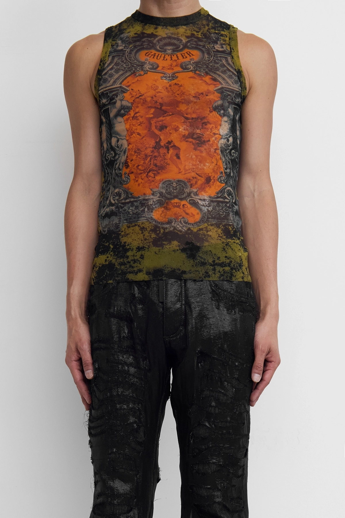 Jean Paul Gaultier 'The "Médaillon' Mesh Tank Top Black/Khaki/Orange