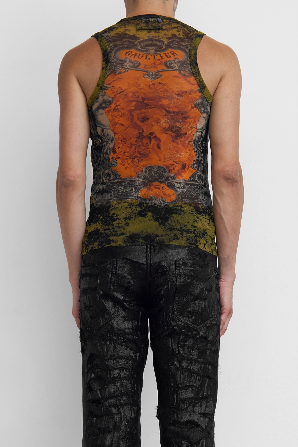 Jean Paul Gaultier 'The "Médaillon' Mesh Tank Top Black/Khaki/Orange