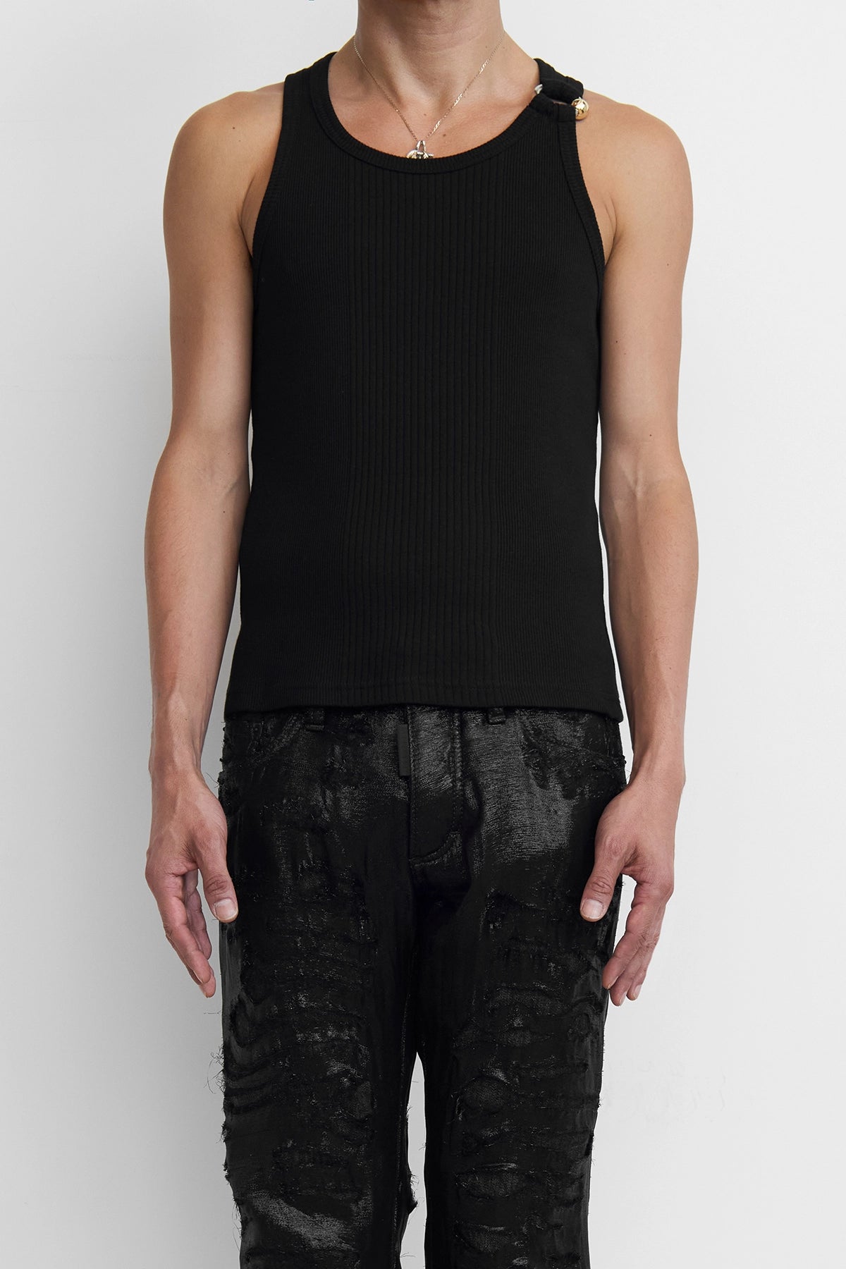Jean Paul Gaultier 'The Piercing' Detail Tank Top Black – ESSXNYC Jean Paul Gaultier 'The Piercing' Detail Tank Top Black – ESSXNYC