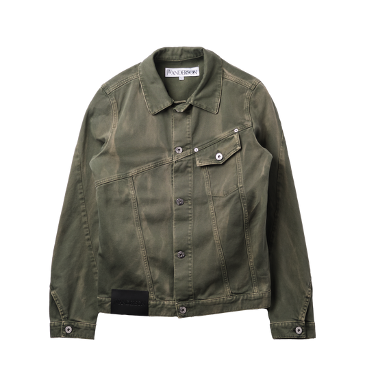 JW ANDERSON TWISTED FITTED DENIM JACKET GREEN