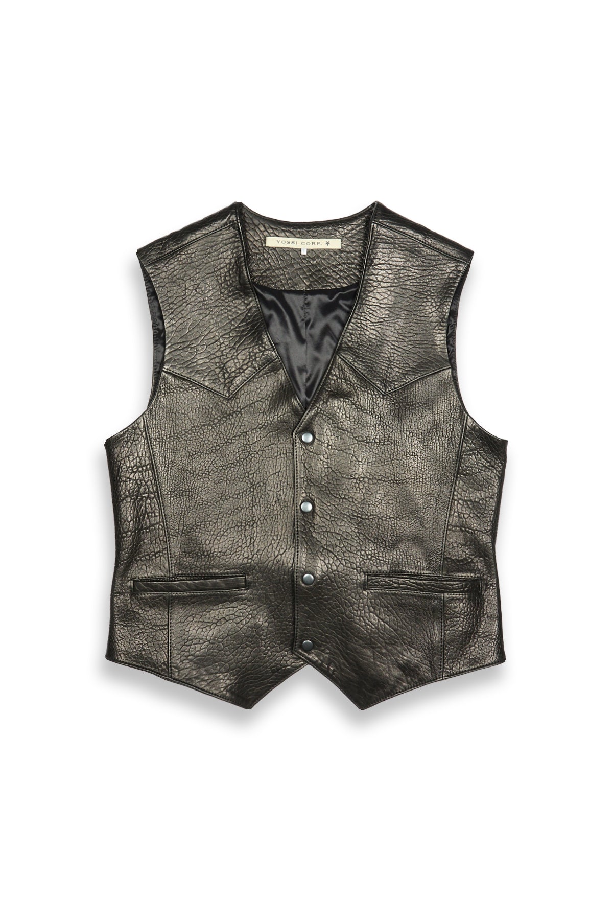YOSSI CORP Depeche Tumbled Leather Vest Black