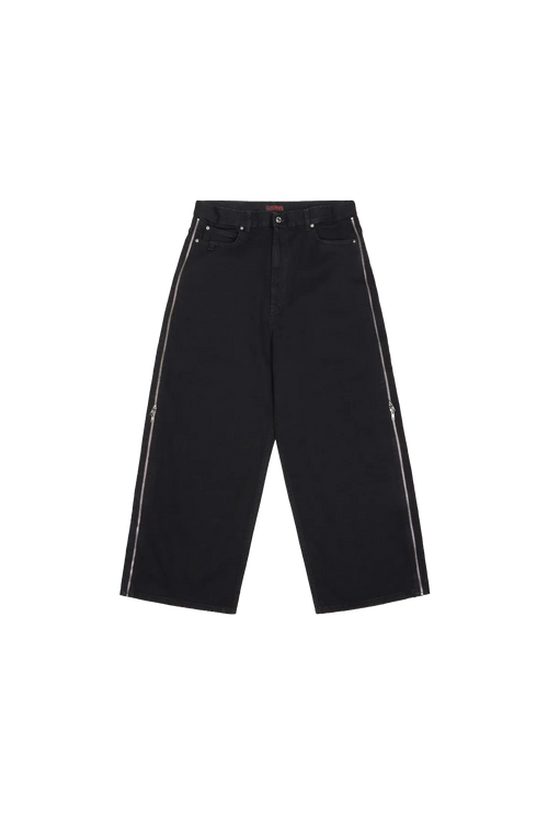 LU'U-DAN ブラック ワイドパンツ 32 Lu_u_Dan_Side_Zip_Jeans_Black.