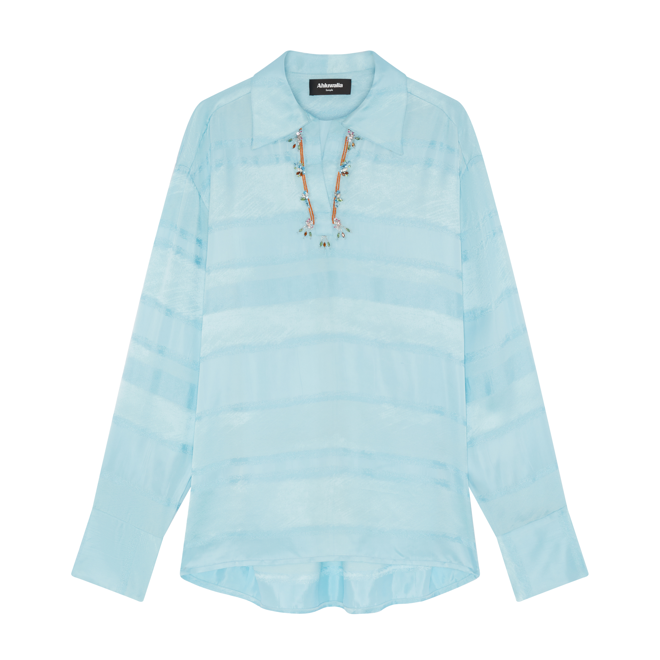 Ahluwalia Bnaebi Embellished Top With Shirt Collar Shirts Blue 5867