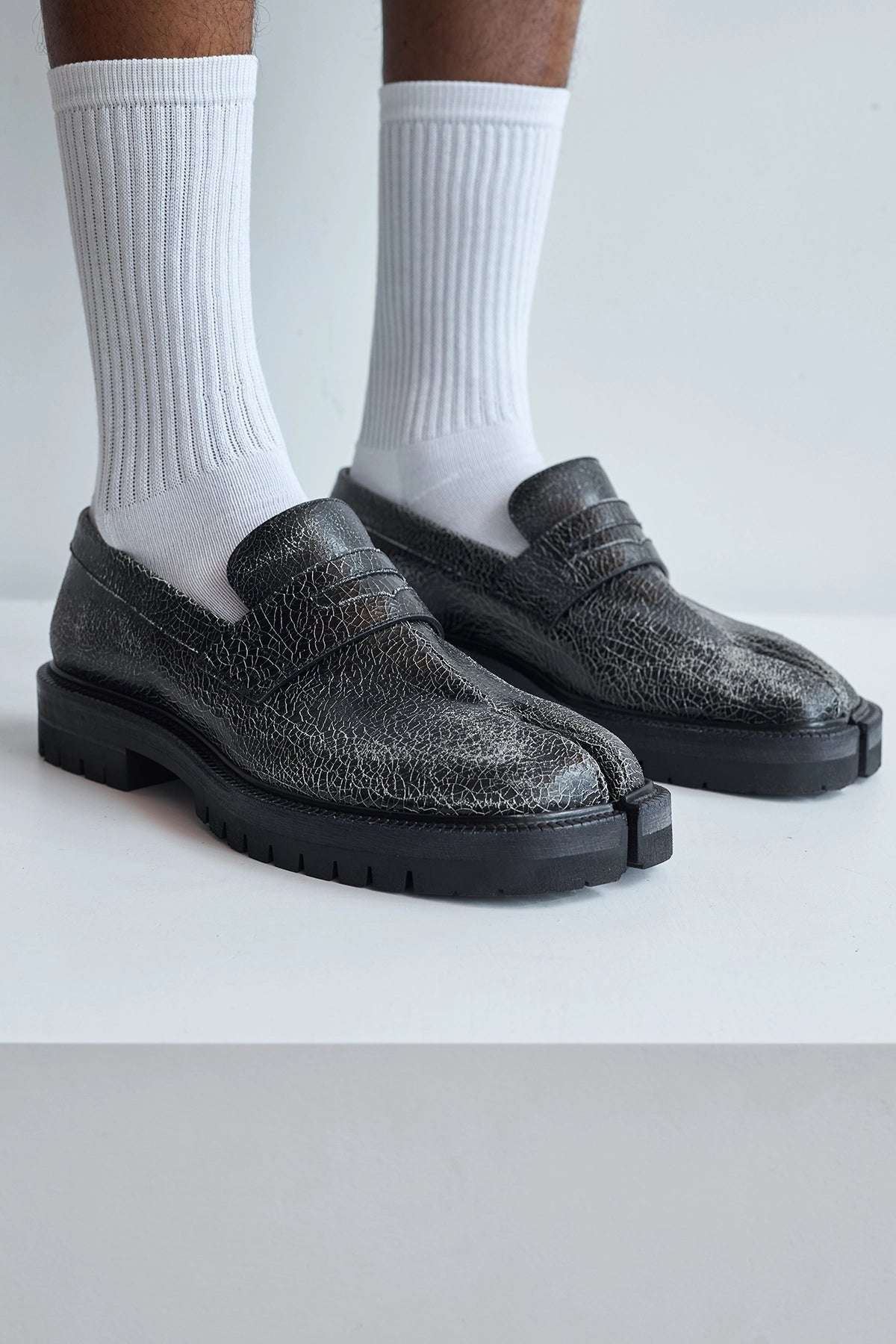 Maison Margiela Cracked Leather Tabi County Loafer Sides