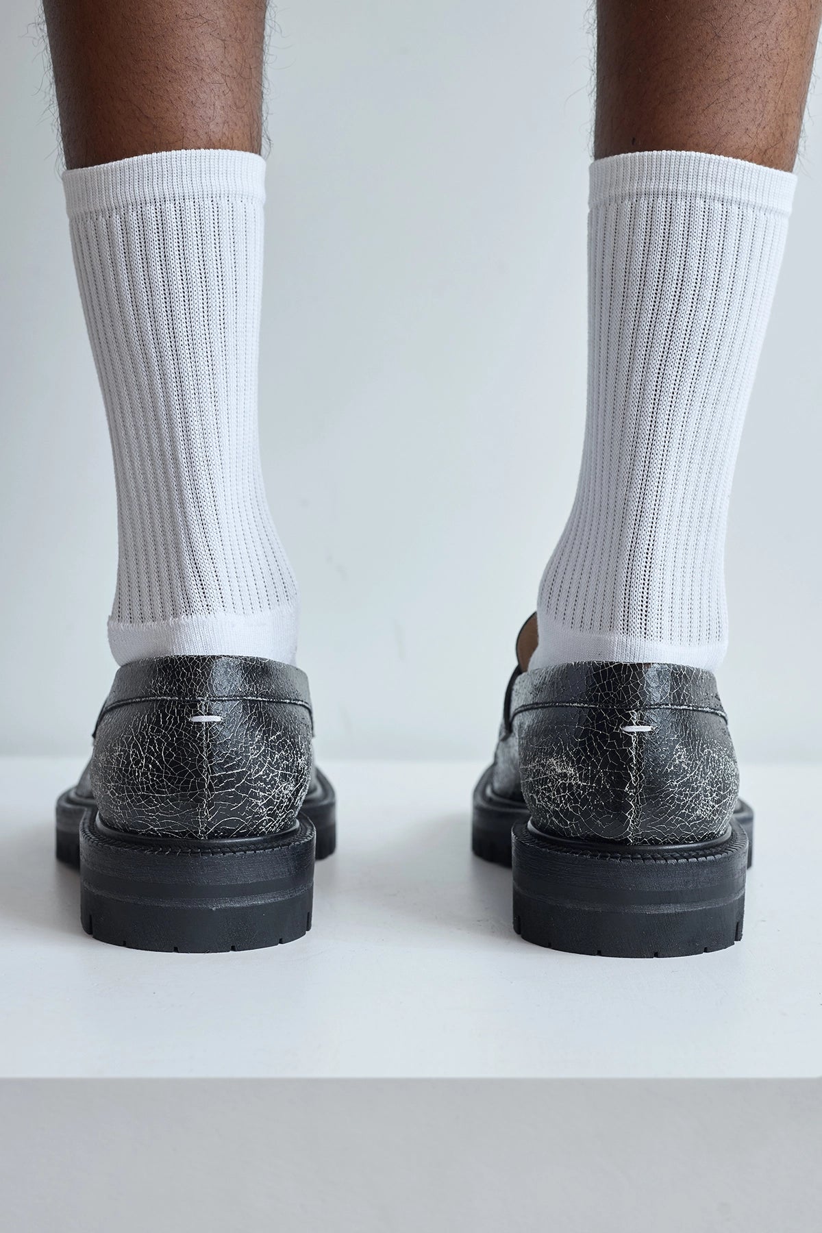 Maison Margiela Cracked Leather Tabi County Loafer Logo Stitch