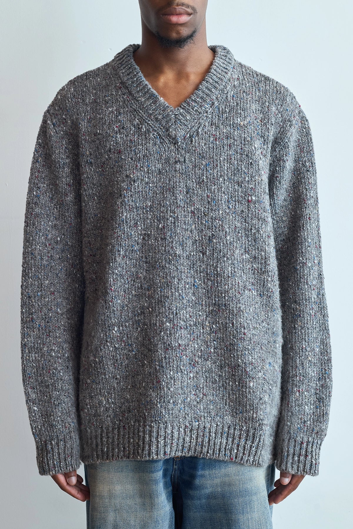 Maison Margiela V-Neck Mélange Sweater Grey – ESSXNYC Maison Margiela V-Neck Mélange Sweater Grey – ESSXNYC