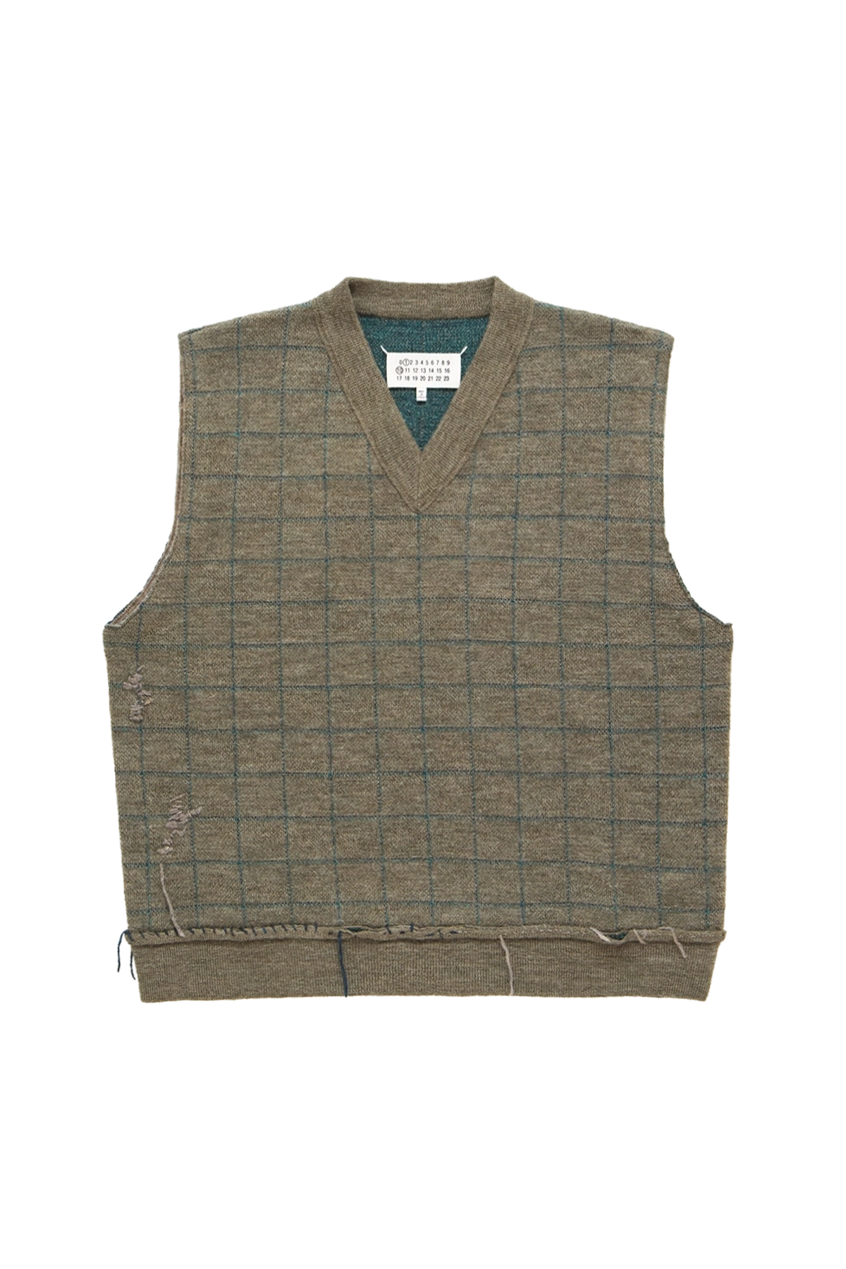 Maison Margiela Check Sleeveless V-Neck Vest Military Green