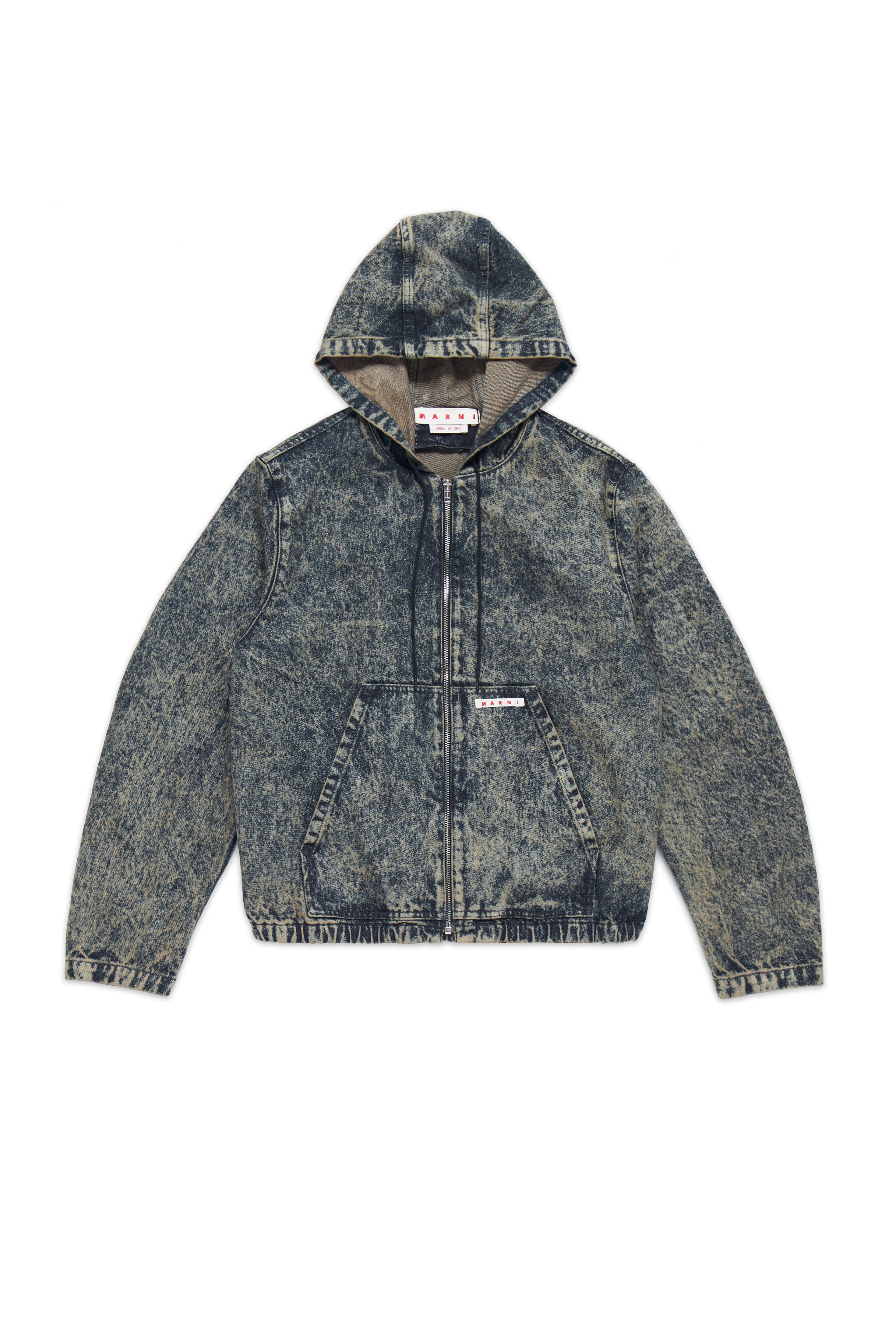 MARNI MARBLE DYED HOODED ZIP DENIM JACKET GREY