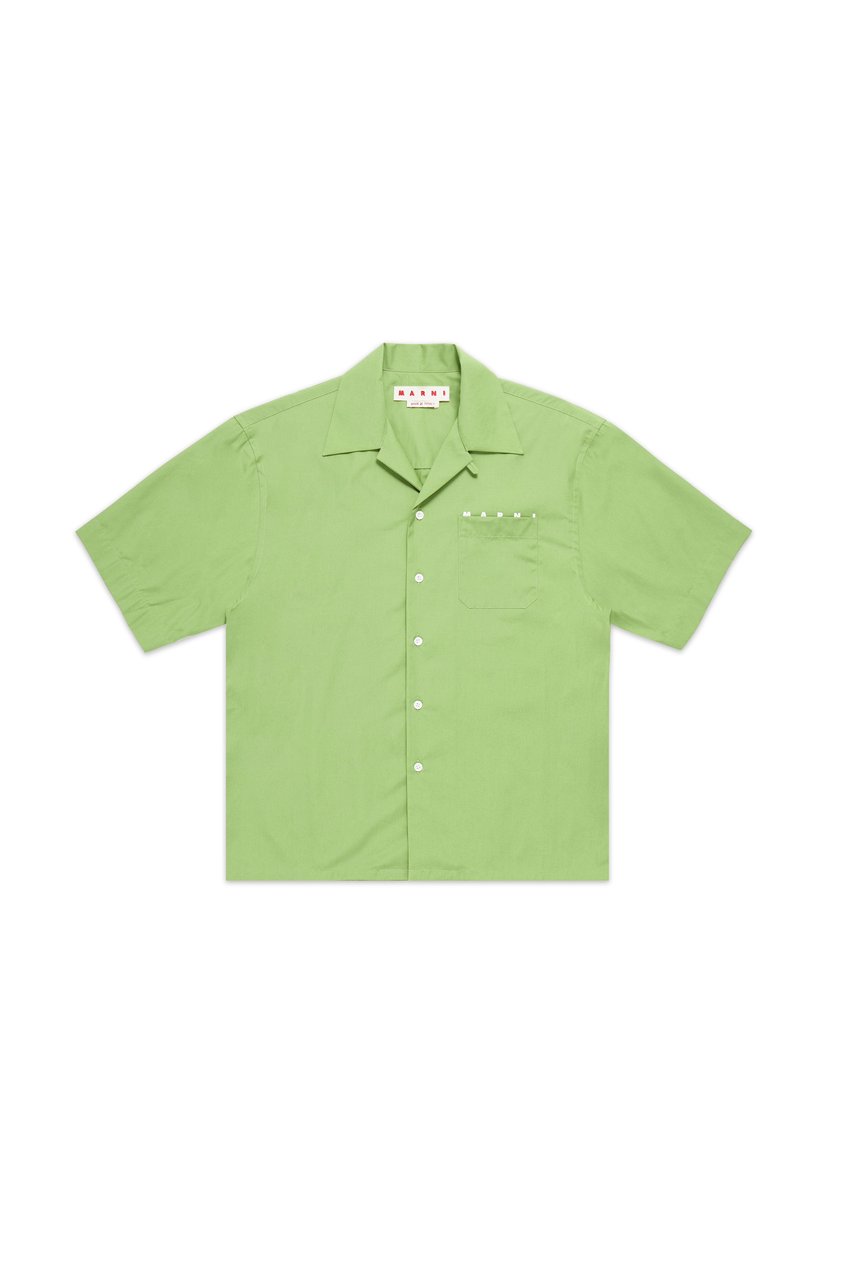 Marni Poplin Short Sleeve Shirt With Logo Green 10567