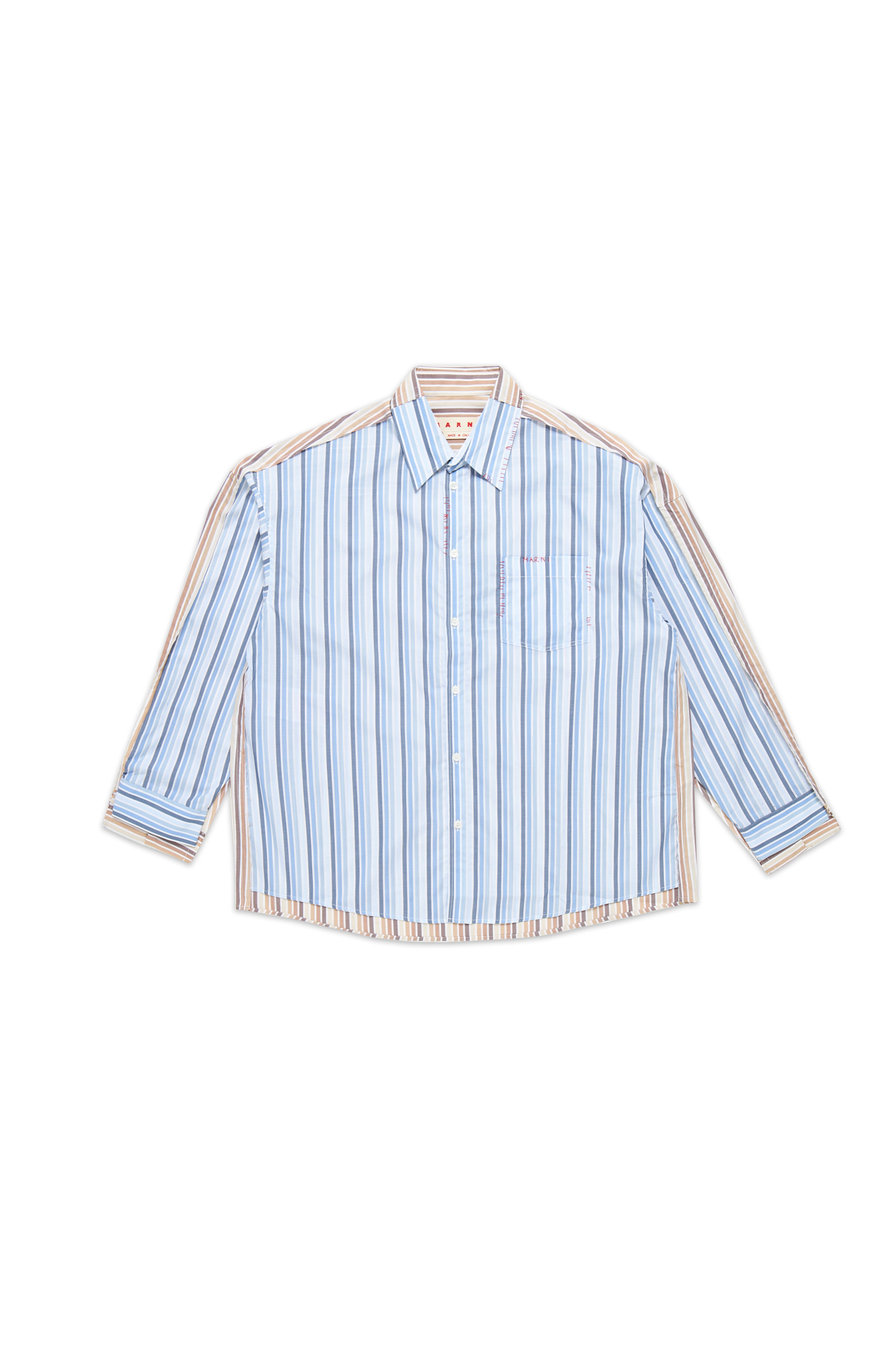 Marni Striped Mix Fabrics Long Sleeve Shirt Blue 10573