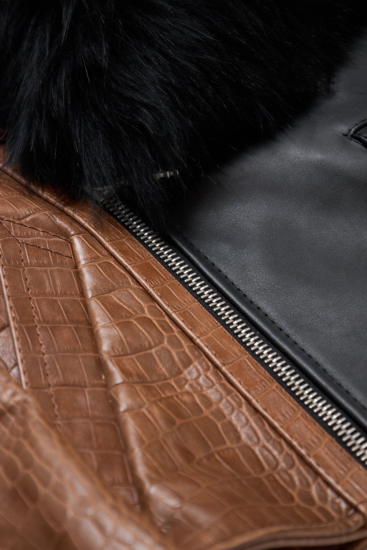 Marni Two Tone Biker Leather Jacket With Fur Collar Black