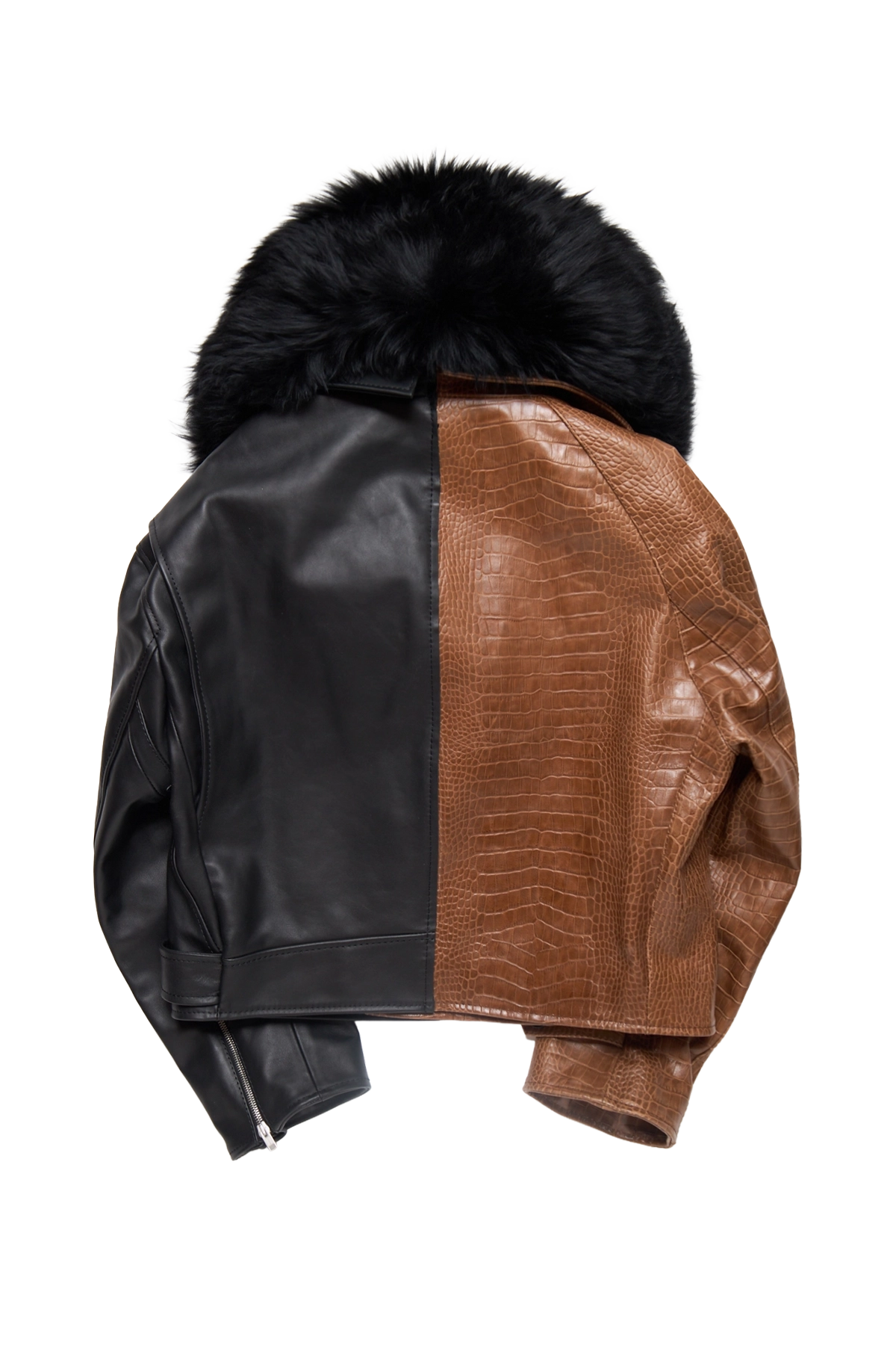 Marni Two Tone Biker Leather Jacket With Fur Collar Black