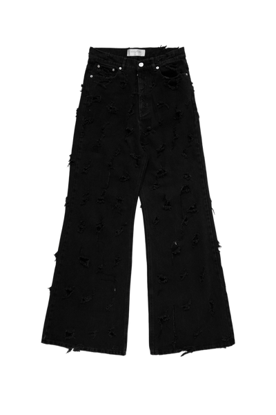 パンツ archive damage flared black denim pants Matieres Fecales Destroyed Jeans Black – ESSXNYC