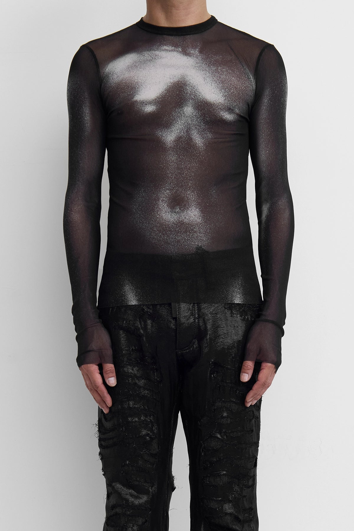 Jean Paul Gaultier Mesh "Body Dust" Print Top Black