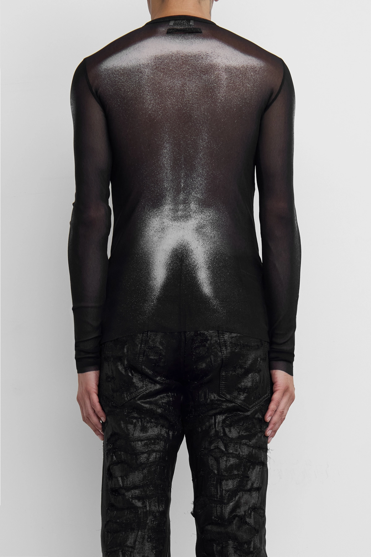 Jean Paul Gaultier Mesh "Body Dust" Print Top Black/Silver Detail