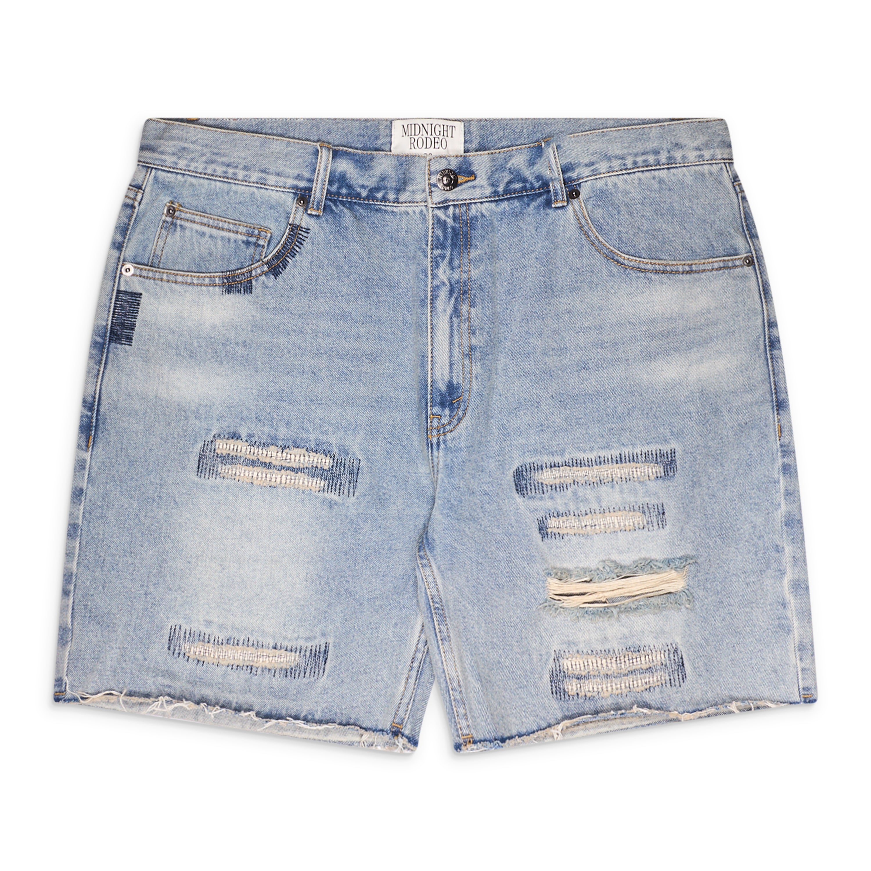 Midnight Rodeo Distressed Denim Shorts Blue