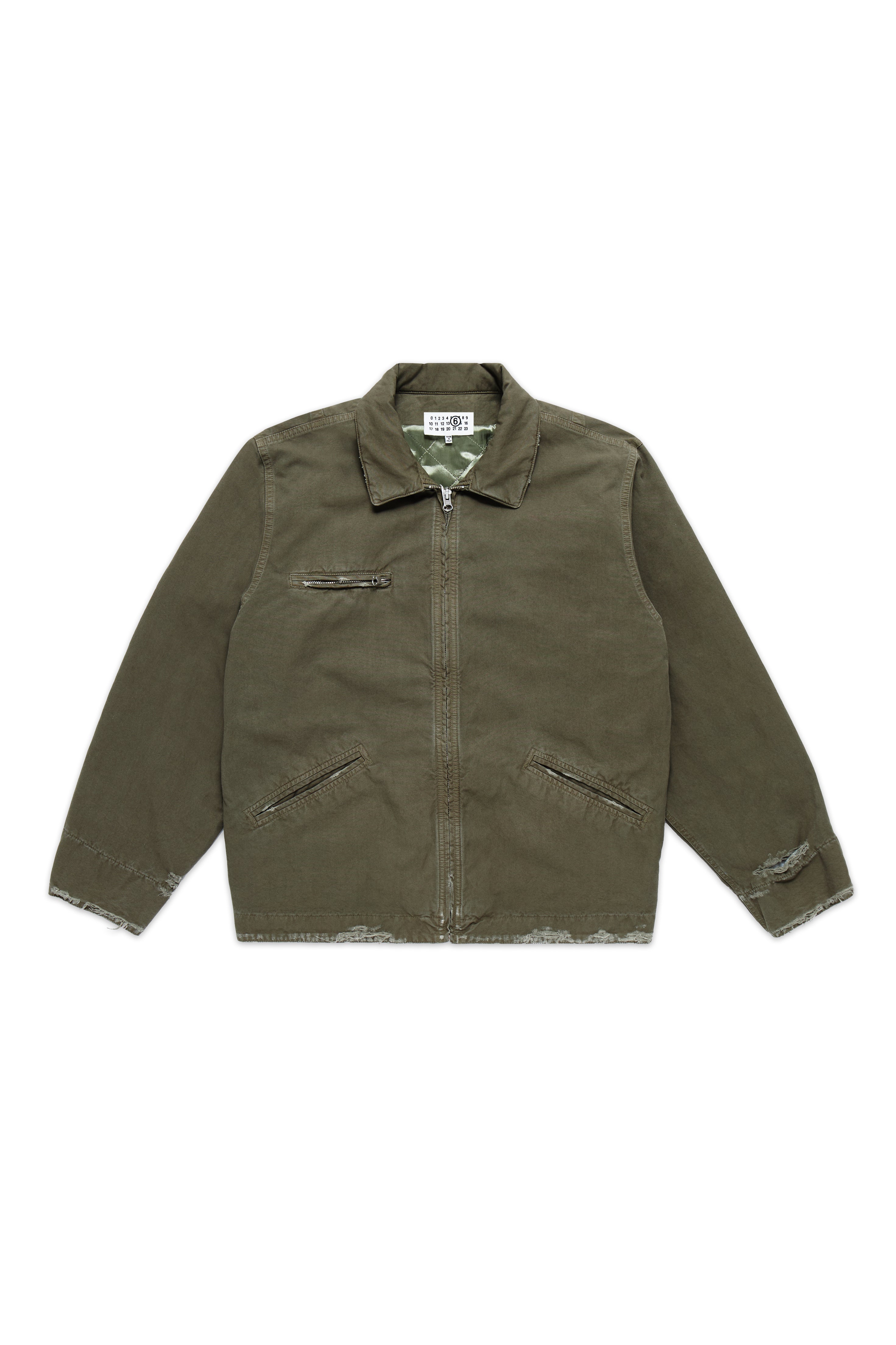 MM6 Maison Margiela Cotton Canvas Distressed Zip Jacket Green 9153