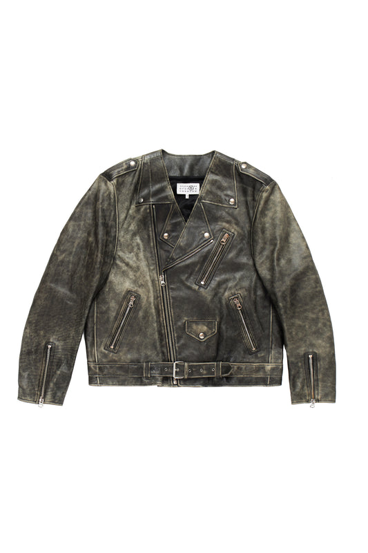 MM6 Maison Margiela Distressed Leather Jacket Brown 9124