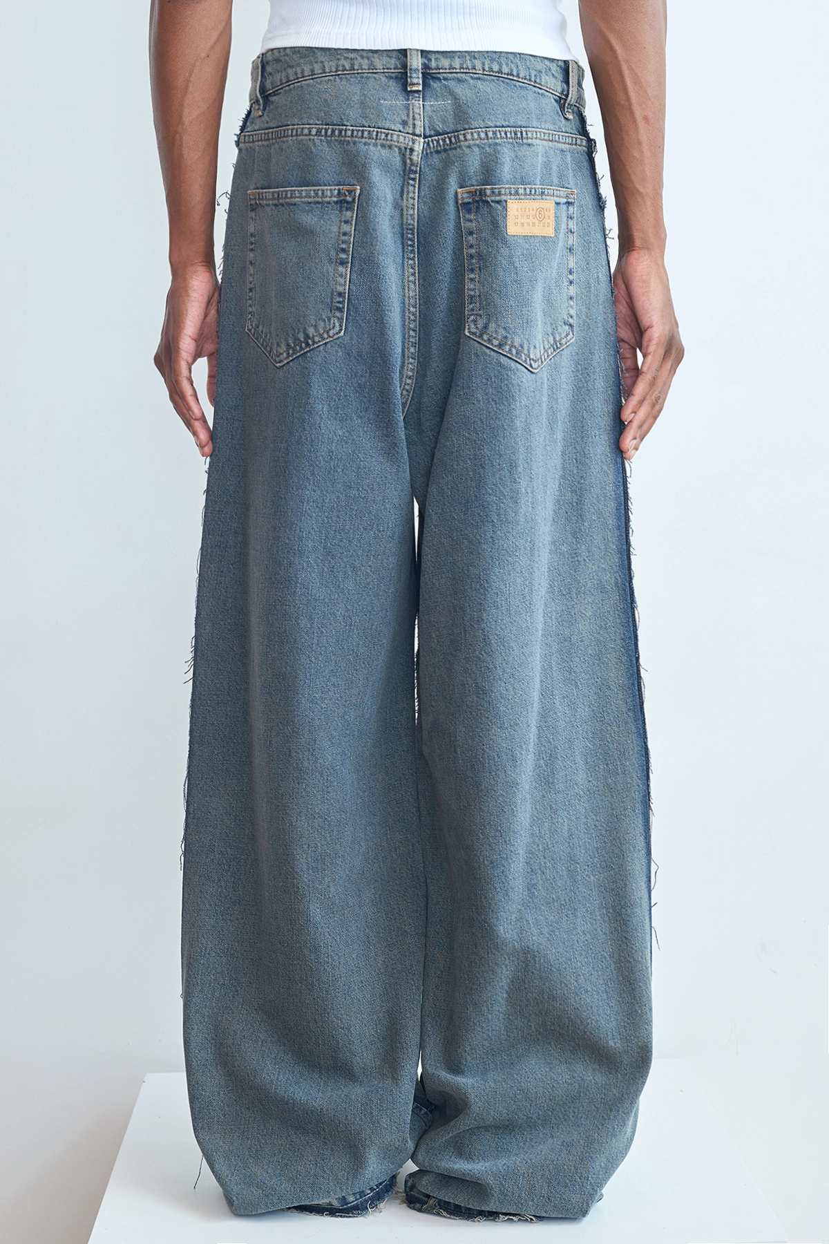 MM6 Frayed Grey Denim Light Grey Back Jeans