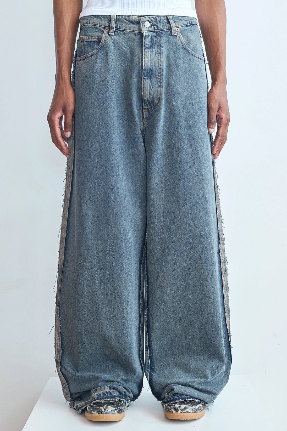 MM6 Frayed Grey Denim Light Grey