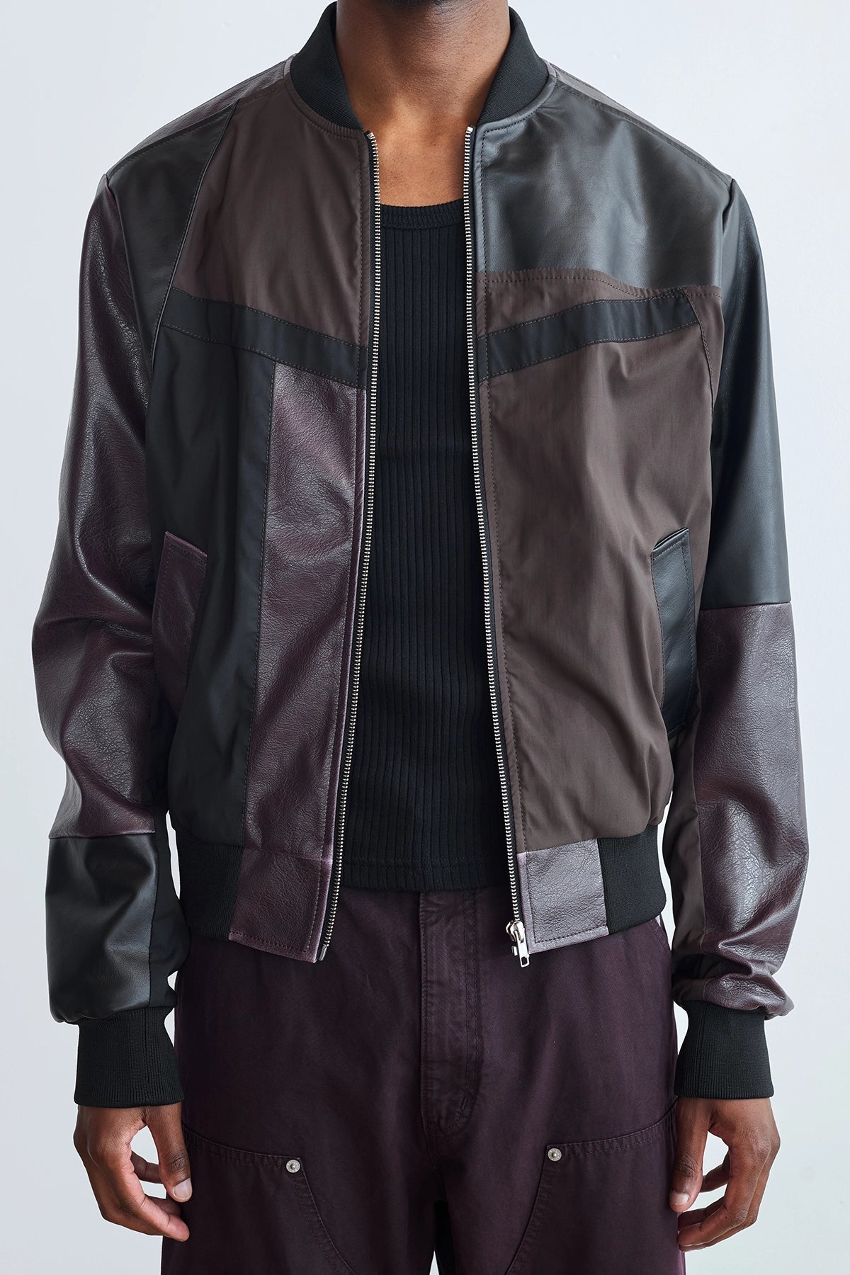 MM6 Maison Margiela Paneled Bomber Jacket Brown/Black/Burgundy Open