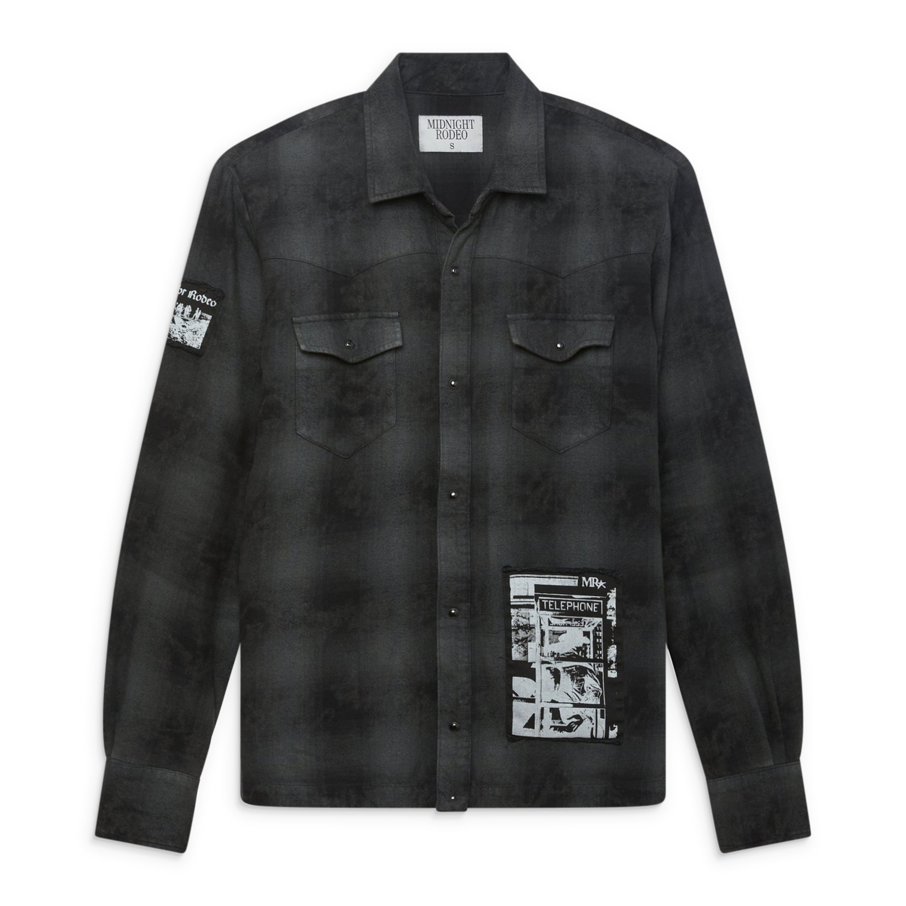 Midnight Rodeo Distressed Flannel Shirt Black