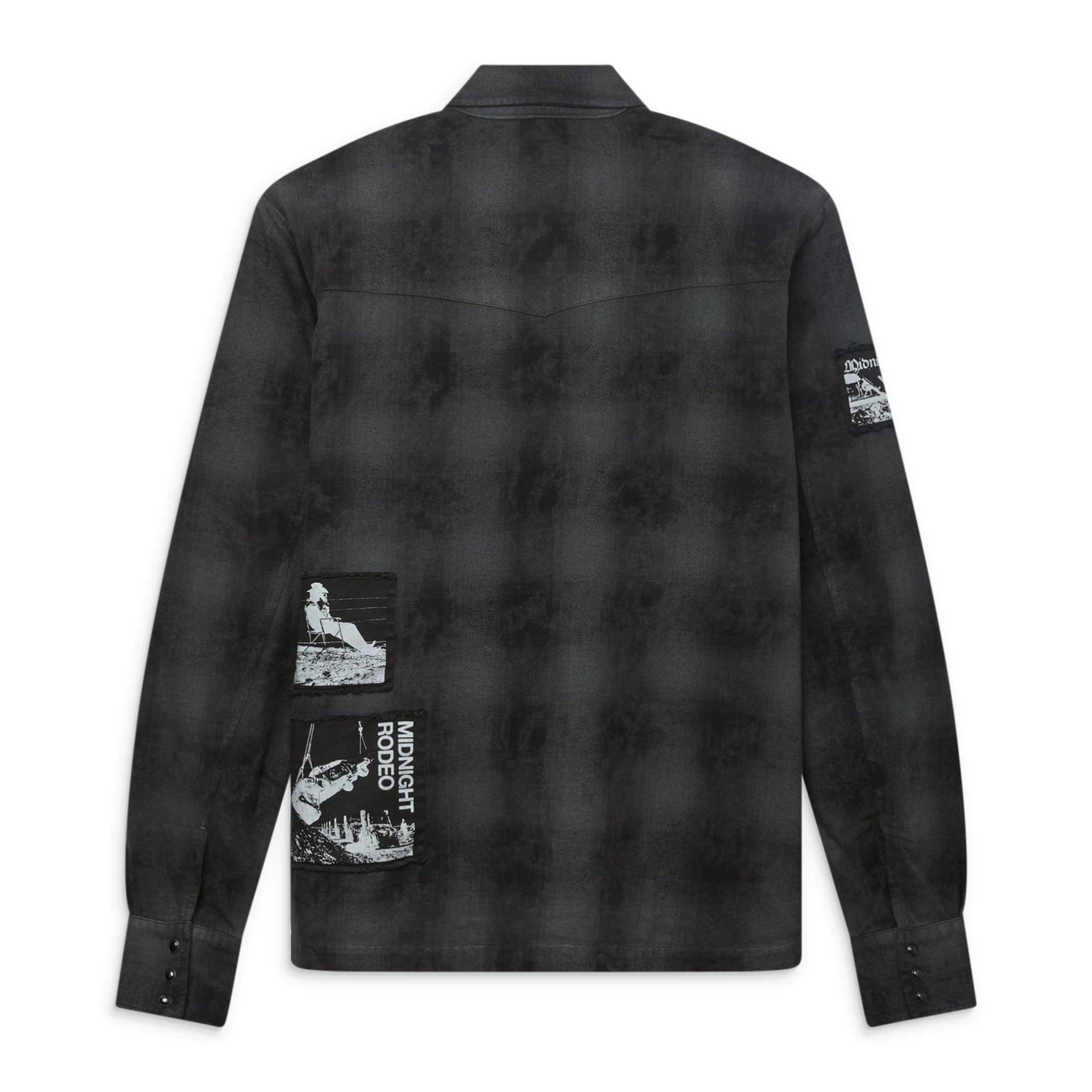 Midnight Rodeo Distressed Flannel Shirt Black