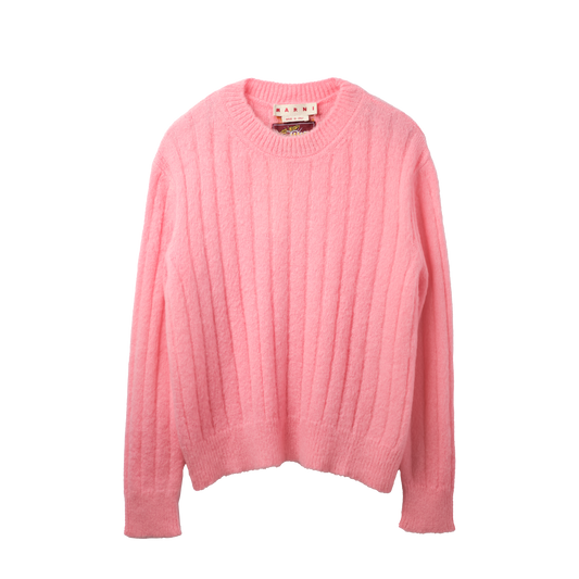 MARNI FUZZY PRINTED BRUSHED CREW NECK SWEATER PINK