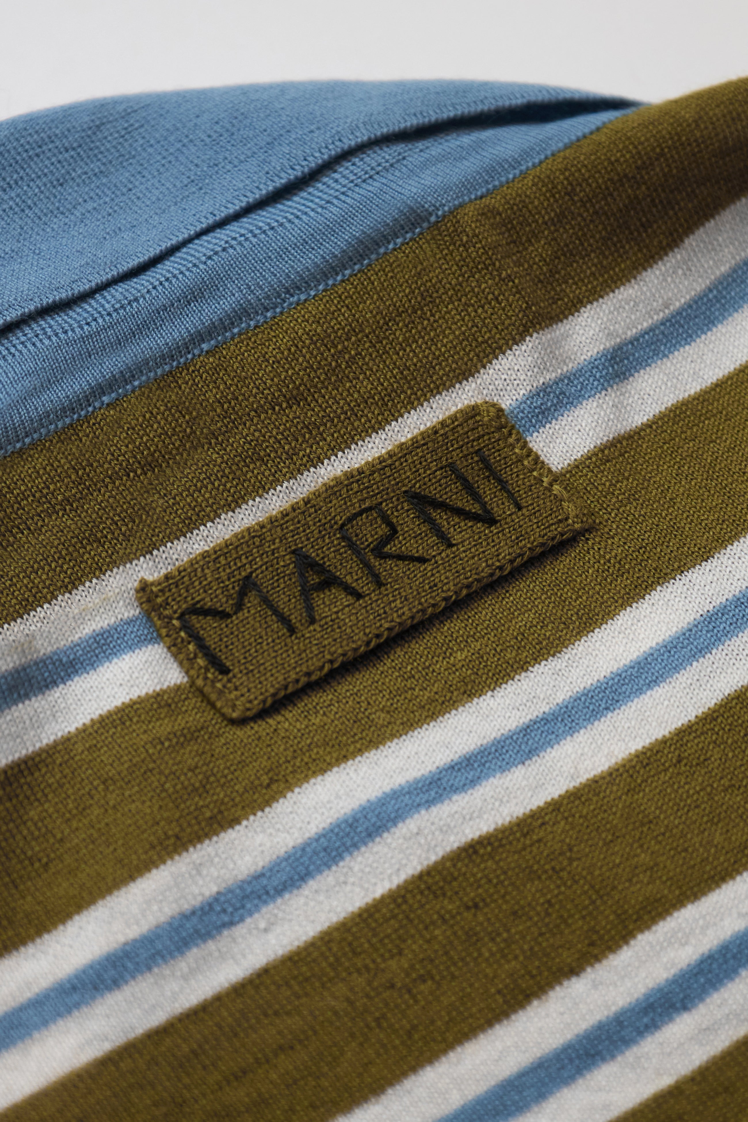 Marni Striped Light Wool Polo Shirt Grass