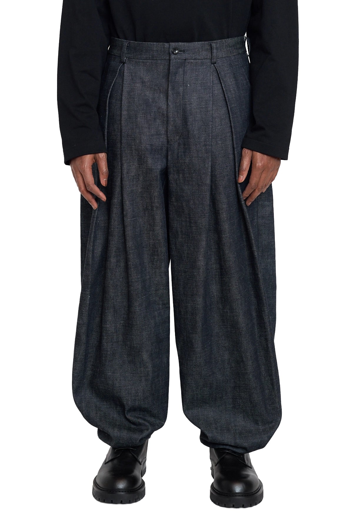 Cdg Homme Plus Pleated Denim Trousers 1-Indigo