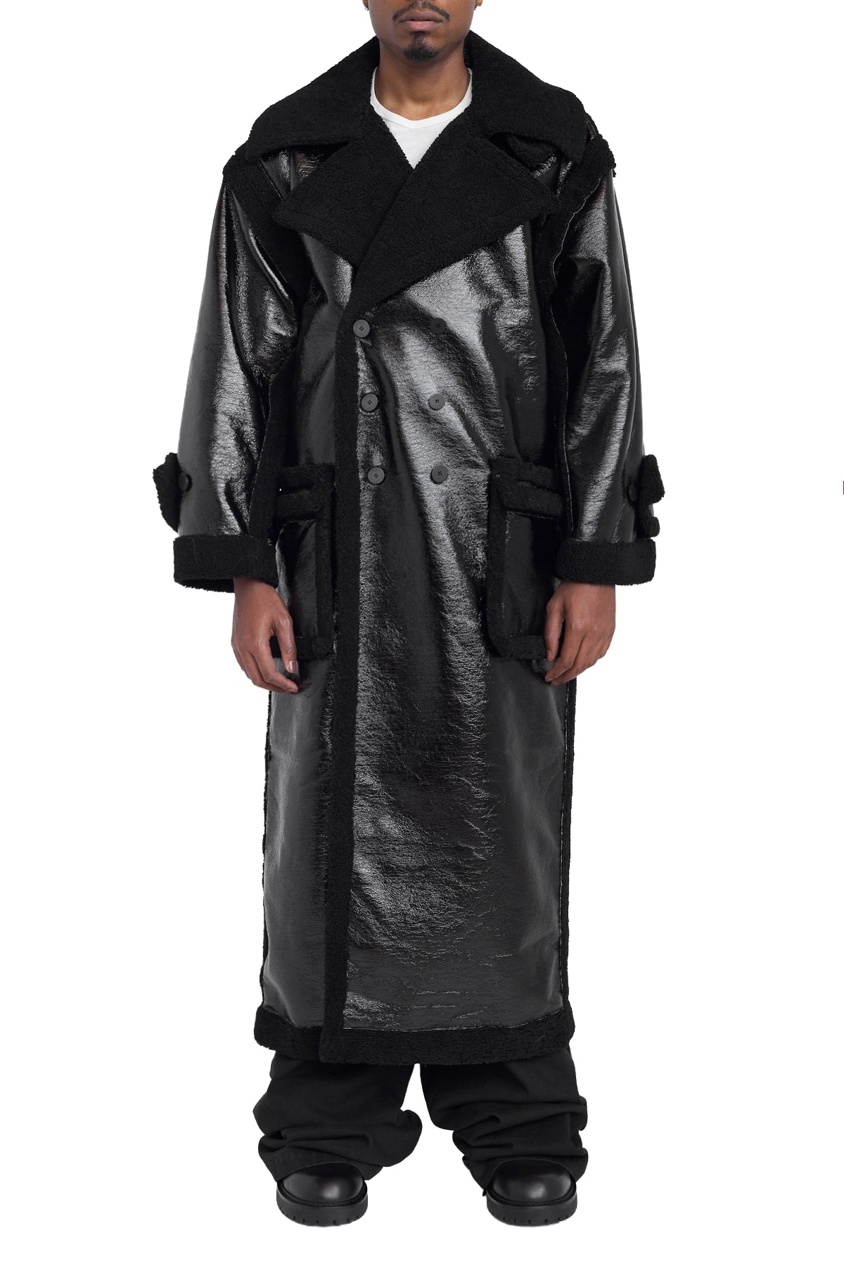 Ottolinger Shearling Oversize Split Coat Black